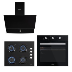 Kumtel Kristal Siyah Cam Ankastre Set